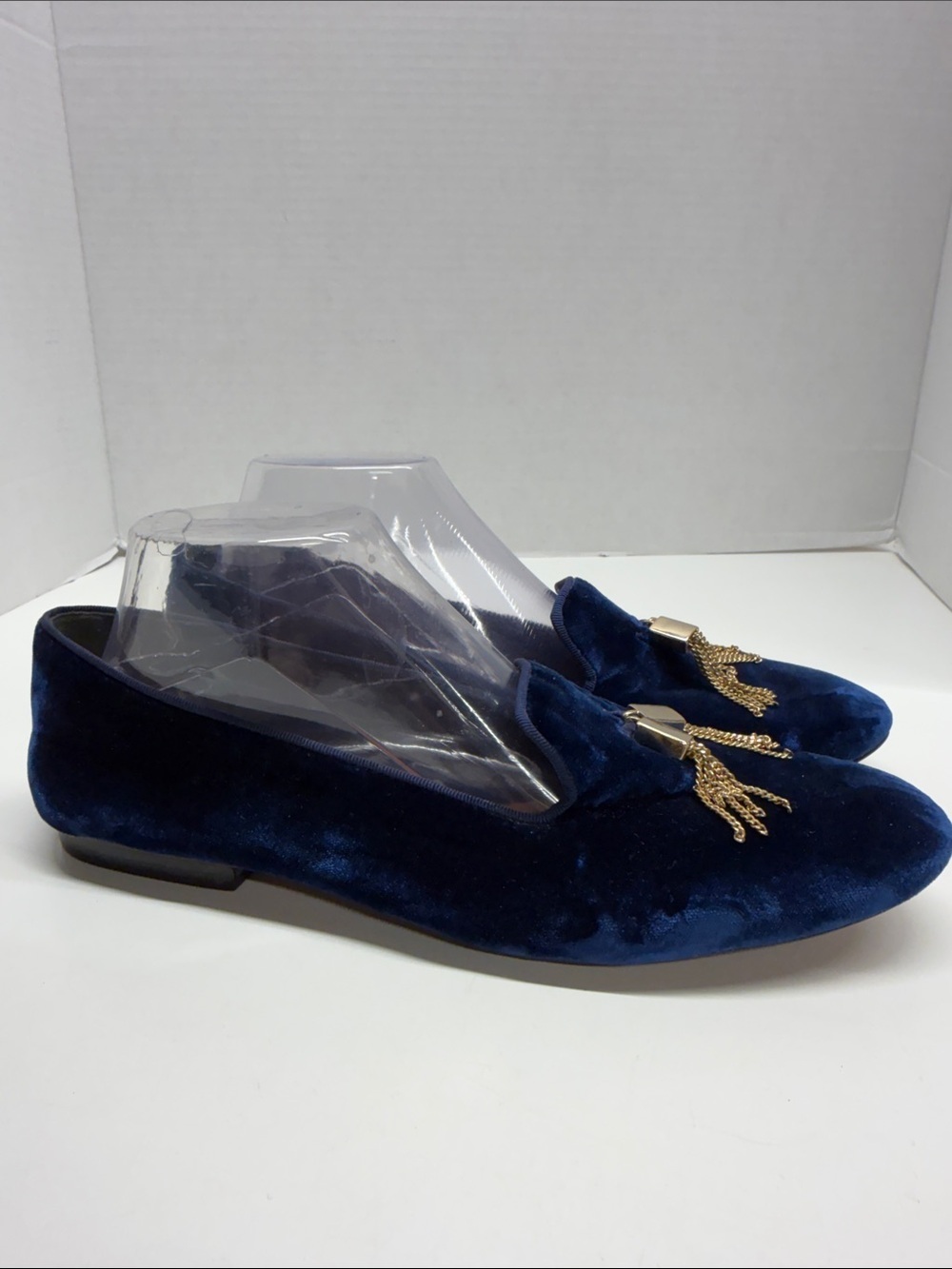 Schutz Loafers Slip On Smoking Velvet Velour Shoes Tassel Royal Blue Size 10.5 - Picture 2 of 8